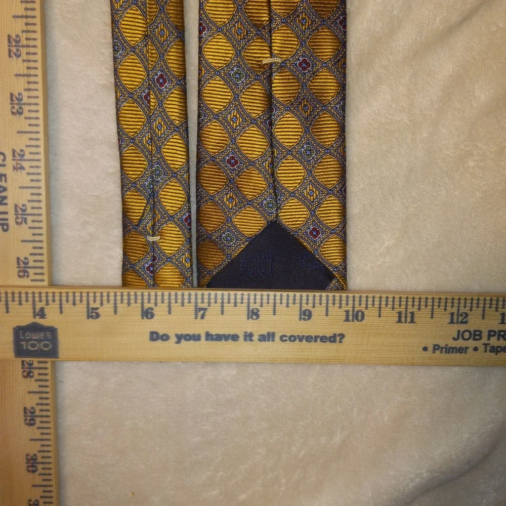 Joseph A. Bank Heritage Collection 100% Silk Tie Gold/Blue Geometric 59 X 3.00